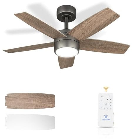Vagizm Ventilateur de Plafond 91 CM pour Petite Pièce: Moderne Avec Lumière à Intensité Variable et Télécommande - Réversible et Silencieux avec 6 Vitesses pour Petite Chambre - 230 V