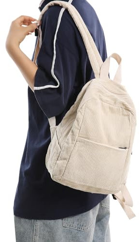 Boziee Klein Rucksack Damen Cord Cityrucksack Rucksäcke Daypacks,Rucksackhandtaschen Kinderrucksäcke für Schule Travel Arbeit Damen Mädchen Teenager Unisex (Cord, Cream Weiss)