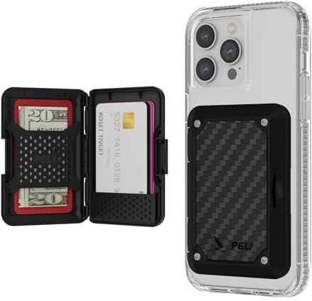 Peli Magnetic Wallet for iPhone [Card Holder] [RFID Blocking] Heavy Duty MIL-STD Snap-on MagSafe Wallet -Detachable Hard Magnetic Phone Wallet for iPhone 16 Pro Max/15 Pro Max/14 Pro/13/12 - Black