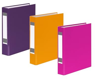 3x Ringbuch mit Rückenschild / DIN A5 / 2-Ring / je 1x lila, gelb und pink
