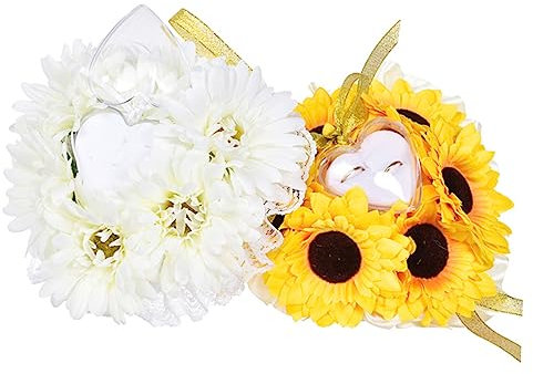 COLLBATH Gelbes Ringkissen für Hochzeit mit Sonnenblumen Design aus Stoff