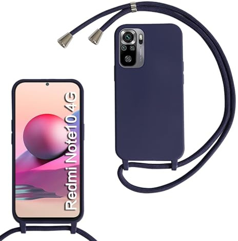 xinyunew Handykette für Xiaomi Redmi Note 10 4G Hülle mit Band, Handyhülle mit Schnur zum Umhängen, weiche TPU Silikonhülle mit Band [abnehmbar] Halskettenhülle für Xiaomi Redmi Note 10S-Blau