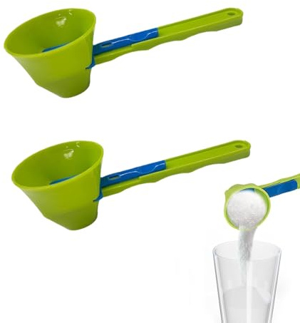 2PCS Protein Scoop, 2-in-1 Funnel Scoop for Powder with Sliding Base, Precise Measuring Slide Scoop Funnel for Protein Powder, Coffee & Supplements, Easy & Mess-Free Pouring (Green)