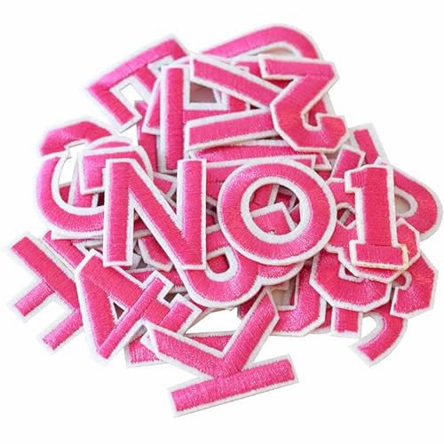 72PCS Irons on Letters and Number Patches for Clothes DIY Embroidered Patch A-Z, Number 0-9 Applique for Hats Backpacks Jackets Pants,Iron on Numbers,Iron on Numbers for Clothes (Pink)