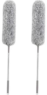 ARCUS Feather Duster Extendable - Pack of 2 - Premium Microfibre - Long Pole Rotateable Bendable Head - Washable - Clean High Ceiling Fans, Light Fixtures & Chandeliers, Cobwebs, Air Vents (Grey)