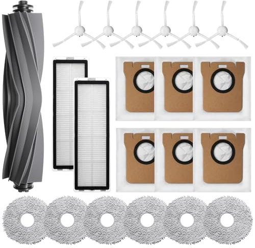 21 Kit D'accessoires pour Dreame L10s Ultra/Xiaomi X20+ Robot Aspirateur : 1 Brosse Principale, 6 Brosses Latérales, 2 HEPA Filtres, 6 Serpillères et 6 Sacs à Poussière