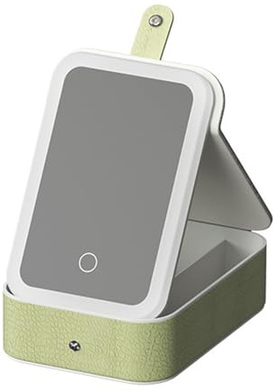 Modische Aufbewahrungsbox mit LED-Beleuchtung, stabil, tragbar, Reise-Make-up-Koffer mit mehreren Fächern, Grün - L