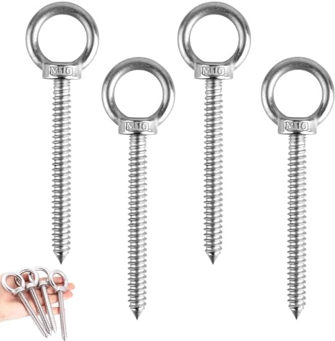 Boutihao 4 Pcs Gros Boulon M10 x 120mm Oeillet A Visser Heavy Duty En Acier Inoxydable Anneau de Levage en Acier Inoxydable 304 Piton à Visser pour Hamacs Stores Chaises Suspendues Chaises à Bascule