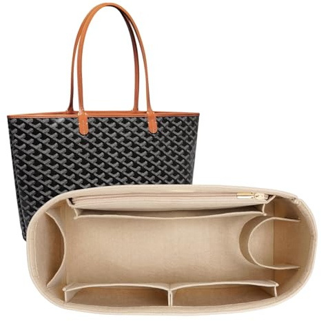 DOIAPUOS Tote Bag Organizer Insert for Saint Louis PM Size, Premium Felt Zipper Organizer with Cup Holder Tote Organizer (Beige)