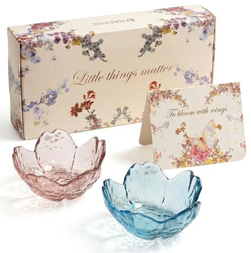 Barpre 2 Pack Trinket Dish Gifts for Women - Blue & Pink Flower Jewellery Tray with Gift Box & Card - Birthday New Home Housewarming Presents Mum Friend - Aesthetic Ring Holder Decor