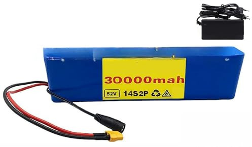 52V 30Ah Fahrrad-Batterien, 14S2P E-Bike Akku Mit Ladegerät Eingebautes BMS Ebike Battery Für 200W 350W 500W 800W 1000W Elektrofahrradmotor Mit Ladegerät 52V 30Ah,T+DC