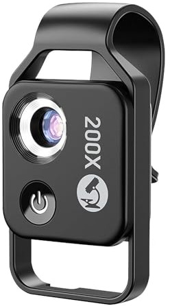Nano Zoom 200X Smartphone Microscope, Nanozoom Cell Phone Lens, Portable Phone Microscope Lens with LED Light (Black MS002BK)