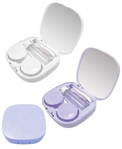 WINXMIN Lot de 2 Récipients pour Lentilles de Contact - Étui et Accessoires de Voyage Avec Pince à Épiler(Violet/Blanc)