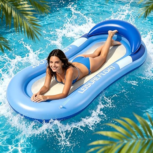 Amaca Gonfiabile Galleggiante per Adulti, Materassino Gonfiabile per Piscina, Lettino Gonfiabile Mare e Piscina, Portatile Lettino Mare per Piscina Sulla Spiaggia (Blu)