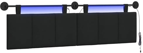 vidaXL Hängendes Kopfteil Mit LED Licht Schwarz Stoff, Schlafzimmer, Rechteckig, Modern, Wandmontage, Anpassbares Kopfteil, Ergonomisch, Platzsparend, Akzentpaneel