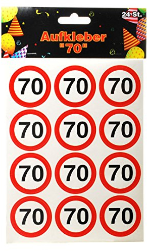 1 PACKUNG = 24 AUFKLEBER MIT DER ZAHL 70 MOTIV VERKEHRSSCHILD D:4cm 1 PACKUNG = 24 AUFKLEBER MIT DER ZAHL 70. GEBURTSTAG MOTIV VERKEHRSSCHILD D:4cm