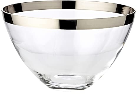 EDZARD Schale Holly (Ø 30 cm, H 18 cm) Original Kristall Glasschale flach, Servierschüssel Glas - Obstschale mit Platinrand, Schüssel in rund für Deko - Schüsselschale - Partner Geschenke
