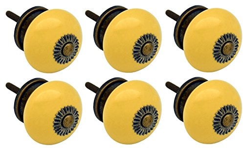 Nicola Spring Round Ceramic Cabinet Knobs - Yellow - Pack of 6