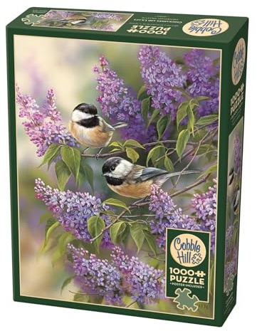 Cobble Hill 1000 Piece Puzzle - Chickadees and Lilacs - Sample Poster Included
