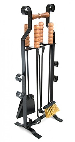Set Kaminbesteck aus Eisen mit Haken aus Holz Rustikal 4 Stück