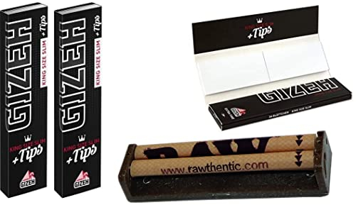 yaoviz® Set 3tlg.: RAW konische Drehmaschine 110mm Jointroller - 2x GIZEH Black KS Slim Papers inkl. Tips