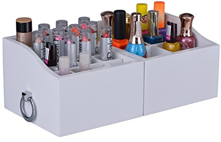 elbmöbel Aufbewahrungsbox Schmuckkasten für Make Up und Schmuck Kosmetik Organizer aus Holz Schmuckkästchen für Schminke und Lippenstift ausziehbar