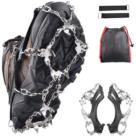 TRIWONDER Steigeisen für Bergschuhe, mit 18 19 24 Zähnen, Schuhkrallen, Edelstahl Schneeketten, Anti Rutsch Spikes für Wandern EIS Schnee