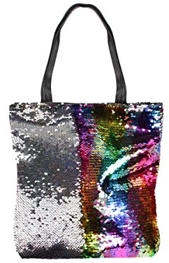 Alsino Pailletten Shopper Tasche Geräumige Strandtasche mit Wendepailletten 37 cm x 34 cm mit Reißverschluss Tragetasche Schultertasche, Variante wählen:TT-P06 Rainbow Silber
