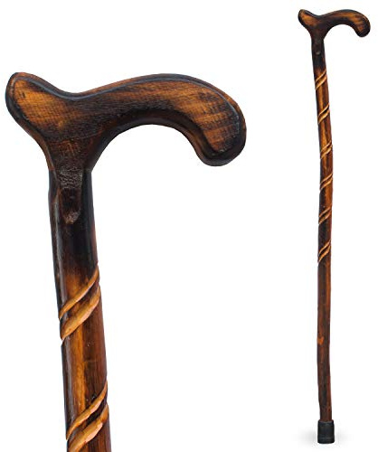RMS Wood Cane - 36 Inches Natural Wood Walking Stick - Handcrafted Wooden Offset Cane for Men or Women (Spiral)