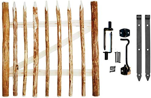BOGATECO Alto Cancello Giardino in Legno | Larghezza: 100 cm | Altezza: 100 cm | Distanza tra i Picchetti di Recinzione 6-7 cm | Include Cerniere e Accessori | Porta Si Apre a Sinistra |