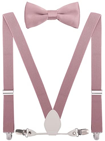 EOAYONY Hosenträger und Fliege für Herren und Jungen, elastisch, für Hochzeit, Blush Pink, 47 inches(Adult size)