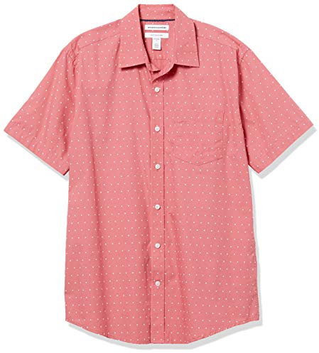 Amazon Essentials Camicia in Popeline a Maniche Corte Regular Fit Uomo, Rosa Corallo Bianco Pois, XXL