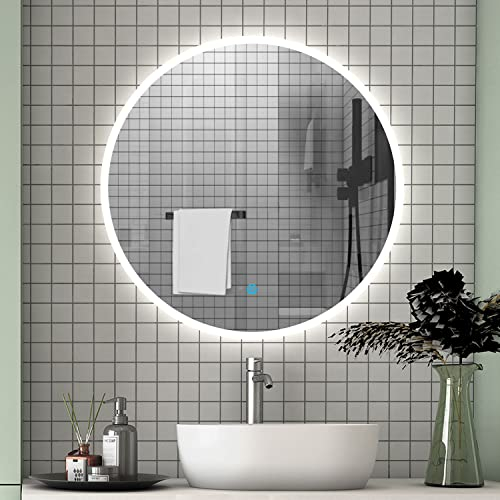 LED Badspiegel rund 80 cm Touch Beschlagfrei Wandspiegel mit Beleuchtung Lichtspiegel Alpha Serie