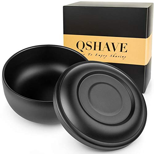 QSHAVE Bol de rasage en acier inoxydable avec couvercle 10,2 cm de diamètre, grande taille, revêtement chromé noir mat