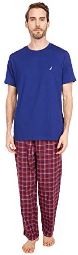 Nautica Herren Men's Plaid Fleece Pant Pajama Pyjama Set, Navy, Large