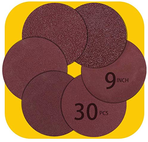 30 PCS 225mm Hook and Loop Sanding Discs - 9 Inch No Hole - Assorted Sandpaper Orbital Sander Pads,5 pcs of Each 80 100 150 180 240 400 Grit Obital Sandpaper