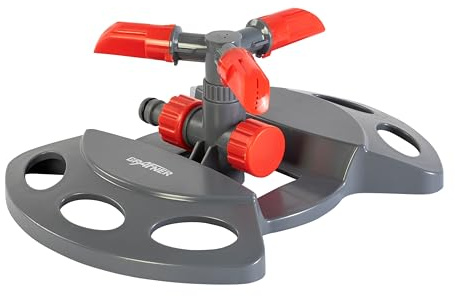 Grafner 360° Rasensprenger mit 3 rotierenden Armen, Einstellbarer Wassersprühbereich, für Flächen von bis 80 m², 1/2 Zoll klick-Anschluss, Gartensprinkler Rasensprinkler Kreis Sektoren Regner
