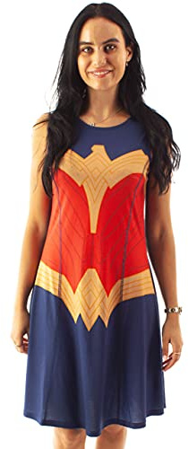 DC Comics Wonder Woman Dress for Women Cosplay Dress Red OR Blue Options | Ladies Fancy Dress Party Outfit Gifts