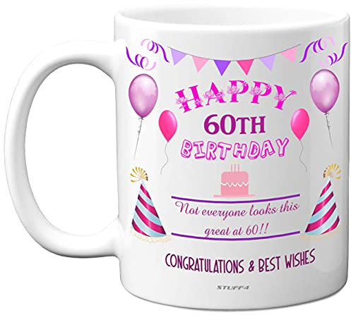 Stuff4 60th Birthday Mug for Her - Happy 60 Year Old Gifts for Men & Women Gift Women Ladies Present Keepsake Aunt Present Ideas 11oz Ceramic Premium Mugs