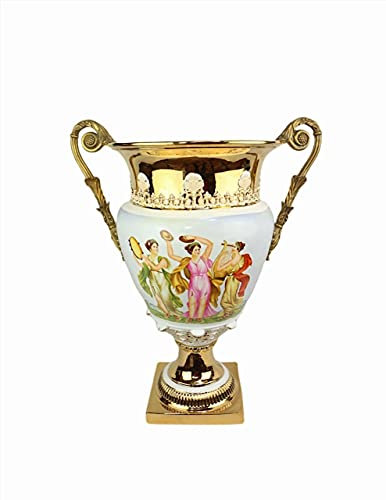linoows Kratervase, XXL Porzellan Amphore, Henkel Vase, Prunkgefäß Antikenmalerei 57 cm