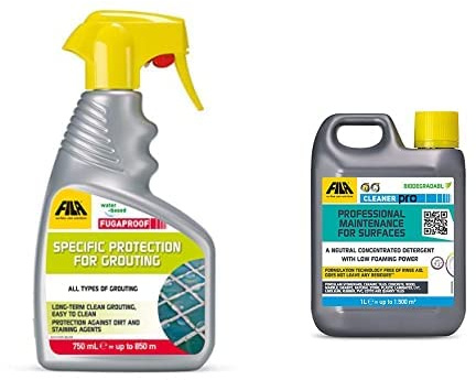 FUGAPROOF, Grout Sealer Spray, 750ml & Concentrated Neutral Detergent - Up to 40 Washes. Liquid Floor Cleaner for Marble, Stone, Porcelain Tiles, Ceramic Tiles, Terracotta, Wood and Laminates, 1L