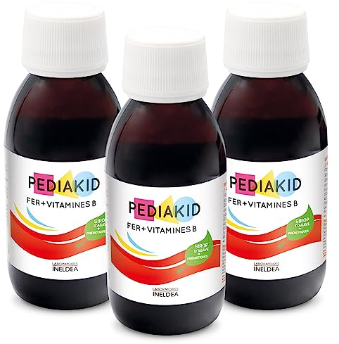 PEDIAKID - Sirop Fer + Vitamines B - Complément Alimentaire Naturel - Formule Exclusive au Sirop d'Agave - Optimise les Apports en Fer - Contribue à Réduire la Fatigue - Lot de 3 Flacons 125ml