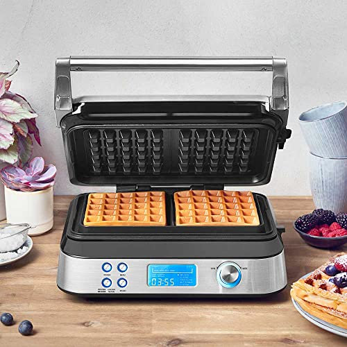 Gastroback Advanced Control Waffle Iron, 5 Programs, 7 Browning Levels, Extra-Deep Plates, Overflow Protection, LCD Display, Countdown Timer - 62424