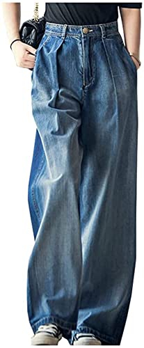 Lazutom Jean large taille haute pour femme coupe ample et droite, bleu, 42
