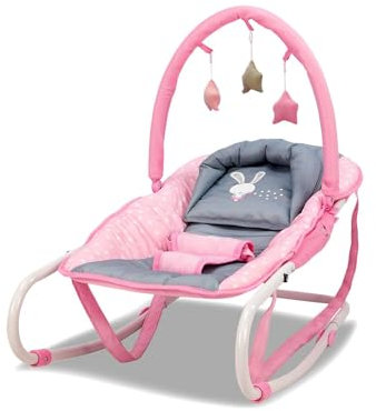 Fluffy Liegestuhl für Babys ab der Geburt – natürliche Bewegung + Wippe + Spielbogen + kompakt zusammenklappbar + leicht zu reinigen Asalvo