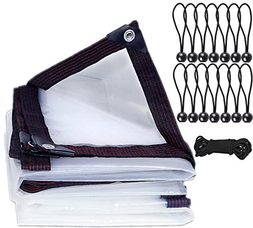 Clear tarpaulin Waterproof heavy duty,with eyelets tarpaulin Cover,Windproof transparent tarpaulin Cover,For plant greenhouses, gardens and balconies,with 14 Bungee Balls and 6 M Ropes,2x4m
