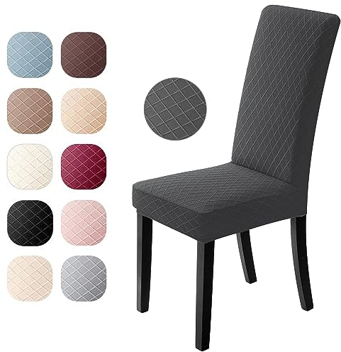 Stuhlhussen 6er Set Universal Stretch Stuhlhussen Moderne Jacquard Husse Abnehmbare Stuhlbezug Abdeckung Esszimmer überzug Bi-Elastic Spannbezug,für Bankett Deko und Hochzeit Partys (Dunkelgrau, 6 er)
