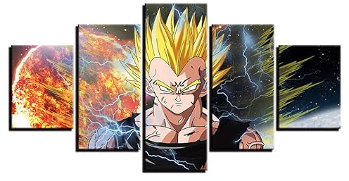 VEYEBZ 5 Stück Gerahmte Leinwand Malerei Kunst Abstrakte Modulare Poster 100×50Cm, Dragonball Z Super Vegeta Familie Schlafzimmer Wohnzimmer Dekor Möbel Hd Wandbild Drucken Geschenk