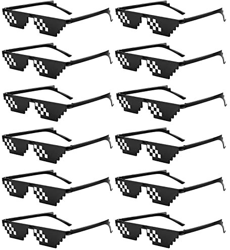 Thug Life Party-Sonnenbrille, 8 Bit, pixeliert, winzig, Mosaik, Gamer, MLG, Foto-Requisiten, Unisex-Brillen, 12 Stück