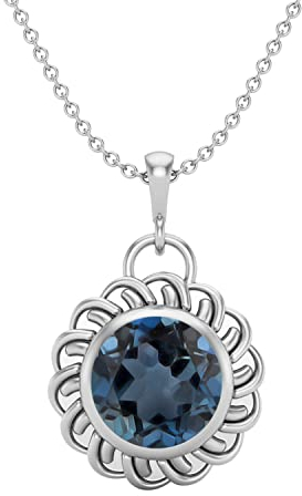 MOONEYE 6 MM rund natur Londonblauer Topas Anhänger 925 Sterling Silber Einfache keltische Knotenkette Halskette Damen Schmuck (Sterling Silber)